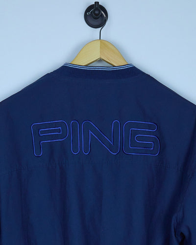 Mid 90s Ping Golf Dark Blue V Neck Windbreaker Jacket (M)