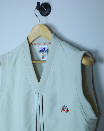 Mid 90s Adidas Golf Cream/Black V Neck Gilet Windbreaker Jacket (M)