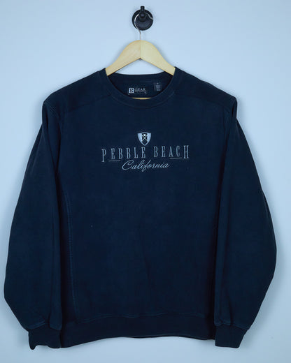 Early 90s Gear For Sports, Pebble Beach, Black/Silver Crew Neck Jumper (M)