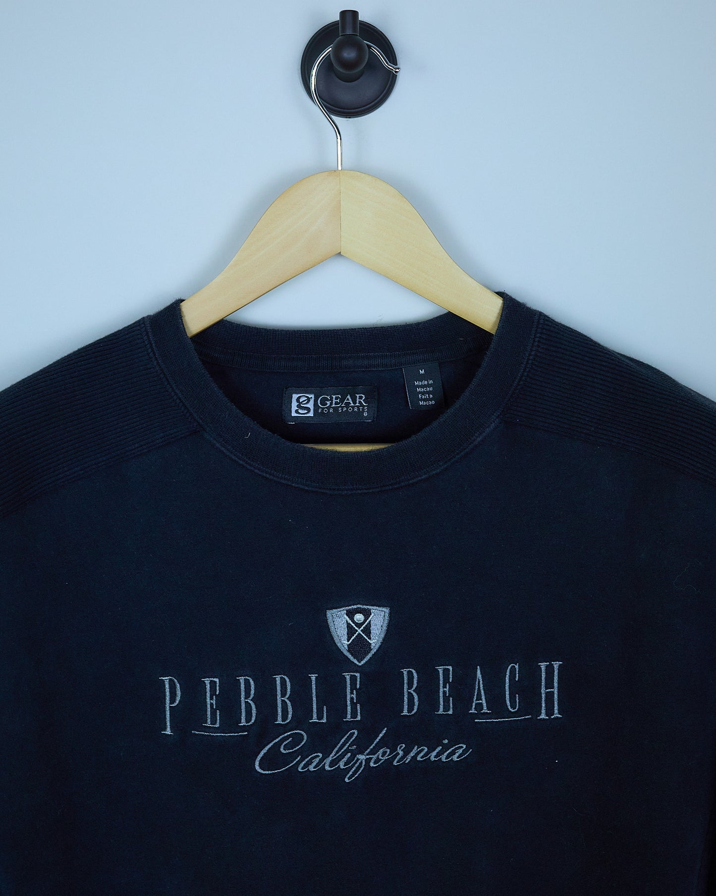 Early 90s Gear For Sports, Pebble Beach, Black/Silver Crew Neck Jumper (M)