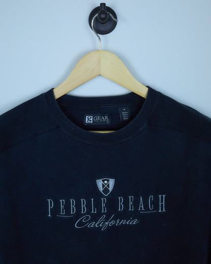 Early 90s Gear For Sports, Pebble Beach, Black/Silver Crew Neck Jumper (M)