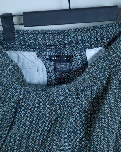 Early 90s Nike Golf Swoosh 18Dark Blue/Grey Pattern Shorts (L)