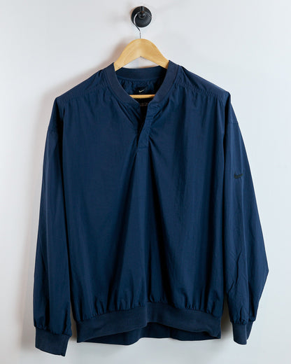 90s Nike Golf Navy Blue/Black Tick Windbreaker Button Collar (L)