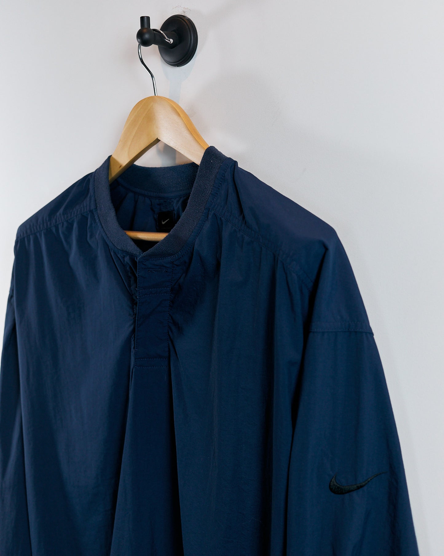 90s Nike Golf Navy Blue/Black Tick Windbreaker Button Collar (L)