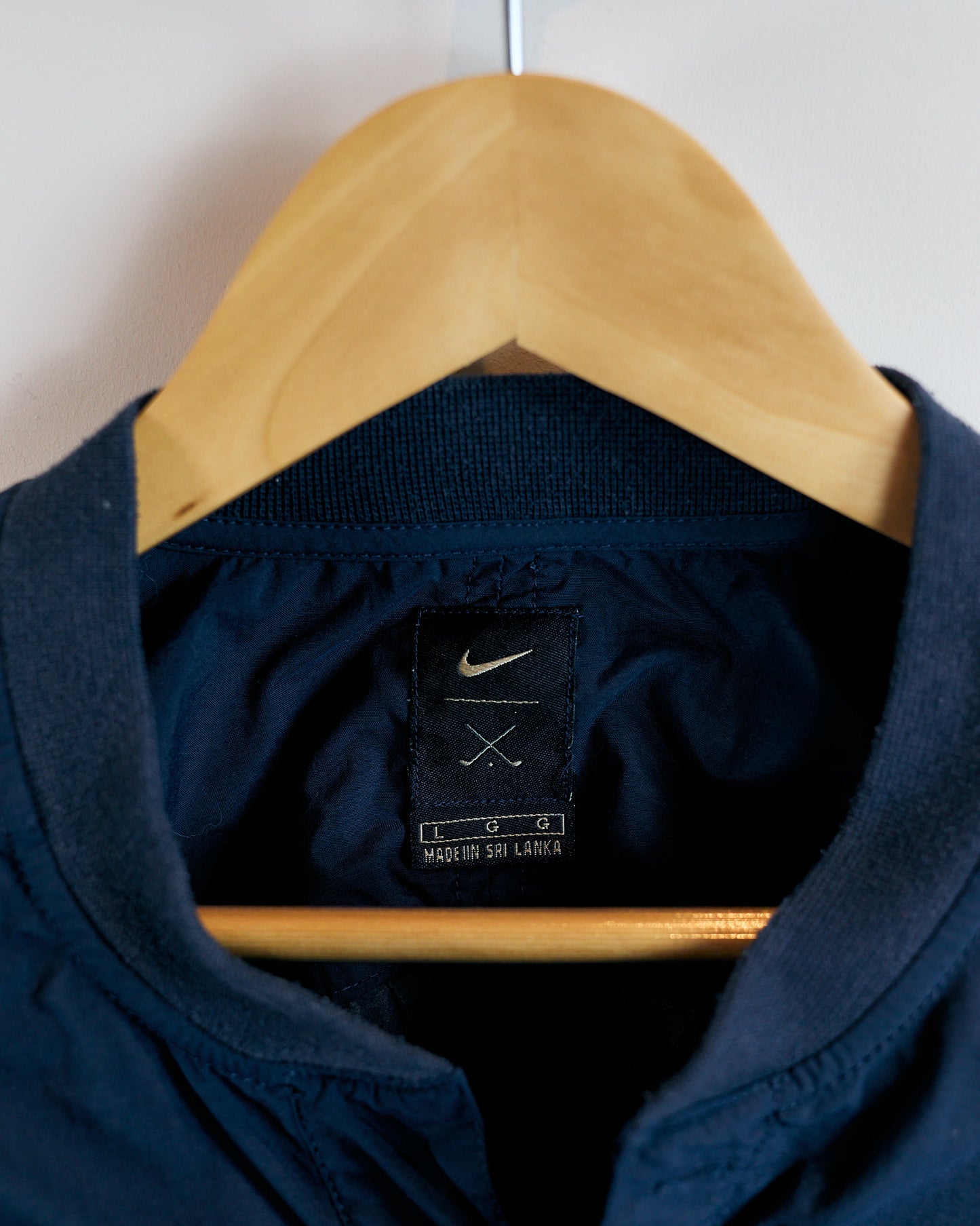 90s Nike Golf Navy Blue/Black Tick Windbreaker Button Collar (L)