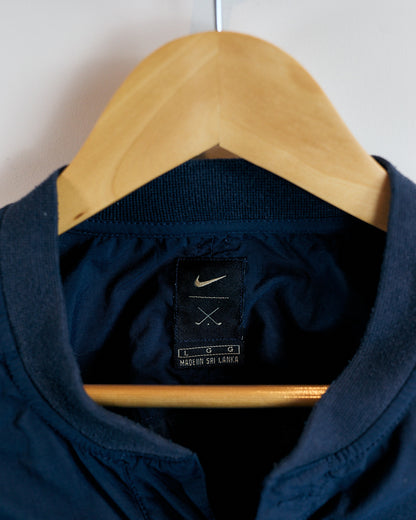 90s Nike Golf Navy Blue/Black Tick Windbreaker Button Collar (L)
