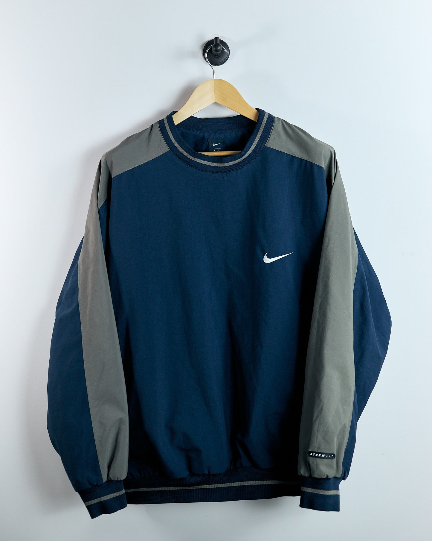 90s Nike Storm-Fit Blue/Brown Detailing Crew Neck Windbreaker (L)