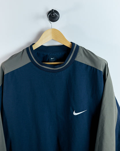 90s Nike Storm-Fit Blue/Brown Detailing Crew Neck Windbreaker (L)