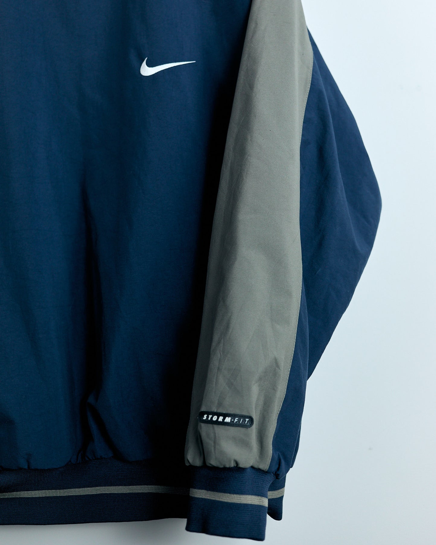 90s Nike Storm-Fit Blue/Brown Detailing Crew Neck Windbreaker (L)