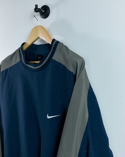 90s Nike Storm-Fit Blue/Brown Detailing Crew Neck Windbreaker (L)