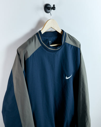90s Nike Storm-Fit Blue/Brown Detailing Crew Neck Windbreaker (L)