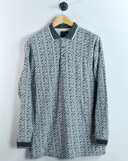 90s Greg Norman Grey/Cream Long Sleeve Polo (L)