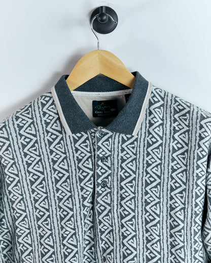 90s Greg Norman Grey/Cream Long Sleeve Polo (L)