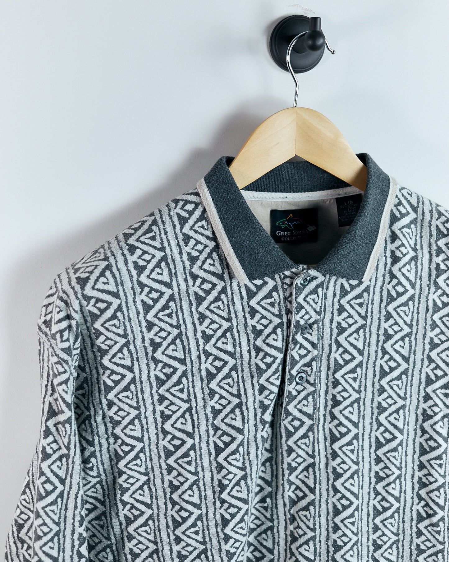 90s Greg Norman Grey/Cream Long Sleeve Polo (L)