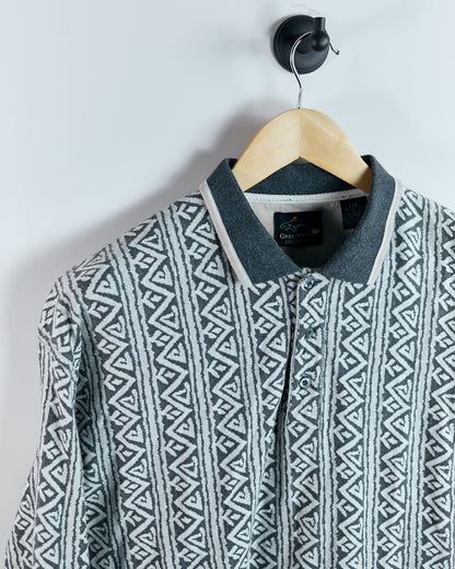 90s Greg Norman Grey/Cream Long Sleeve Polo (L)