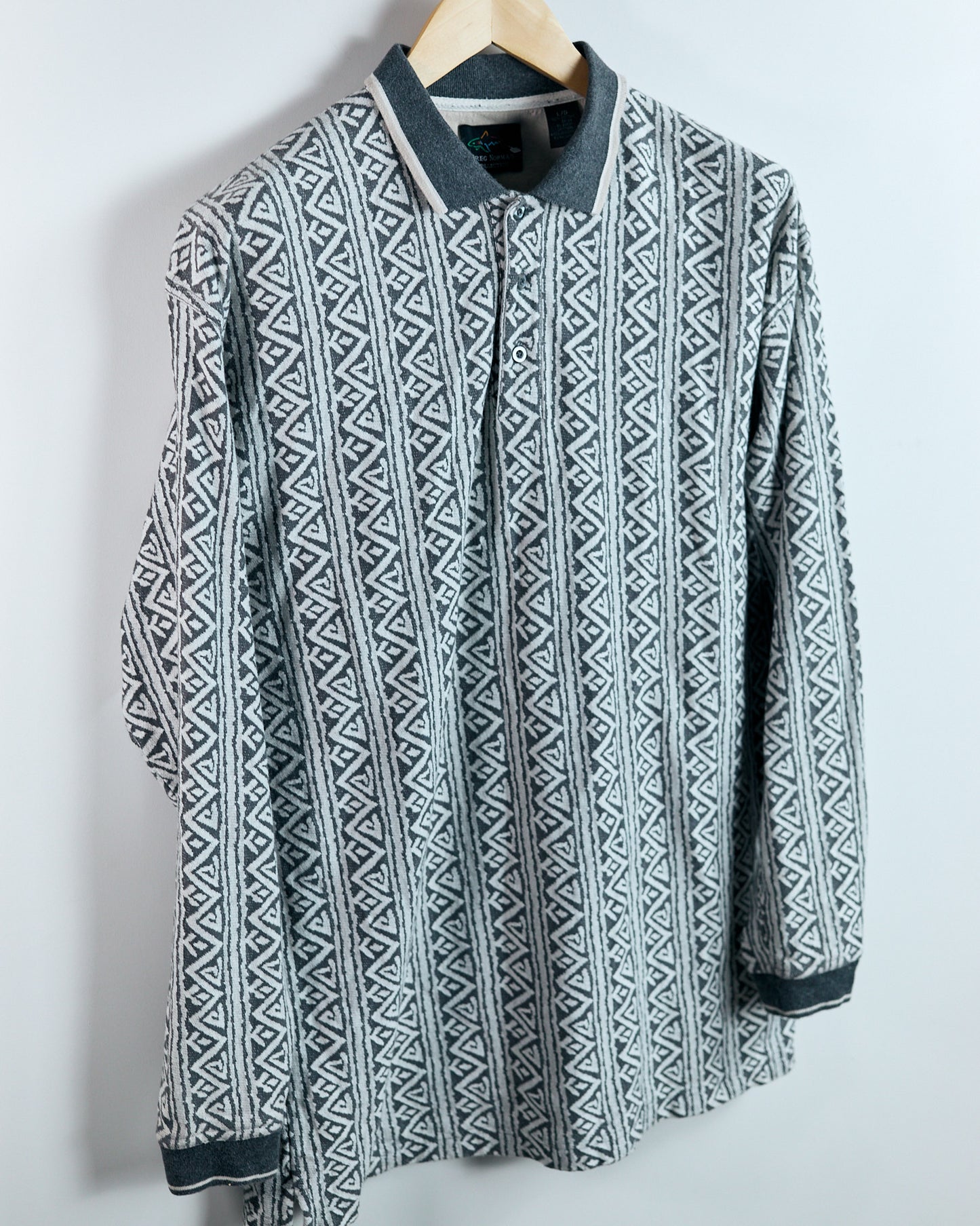 90s Greg Norman Grey/Cream Long Sleeve Polo (L)