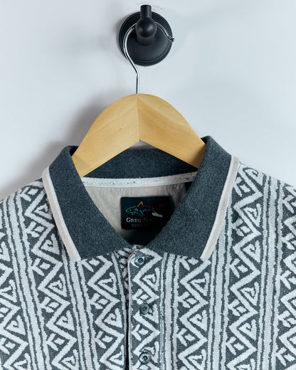 90s Greg Norman Grey/Cream Long Sleeve Polo (L)