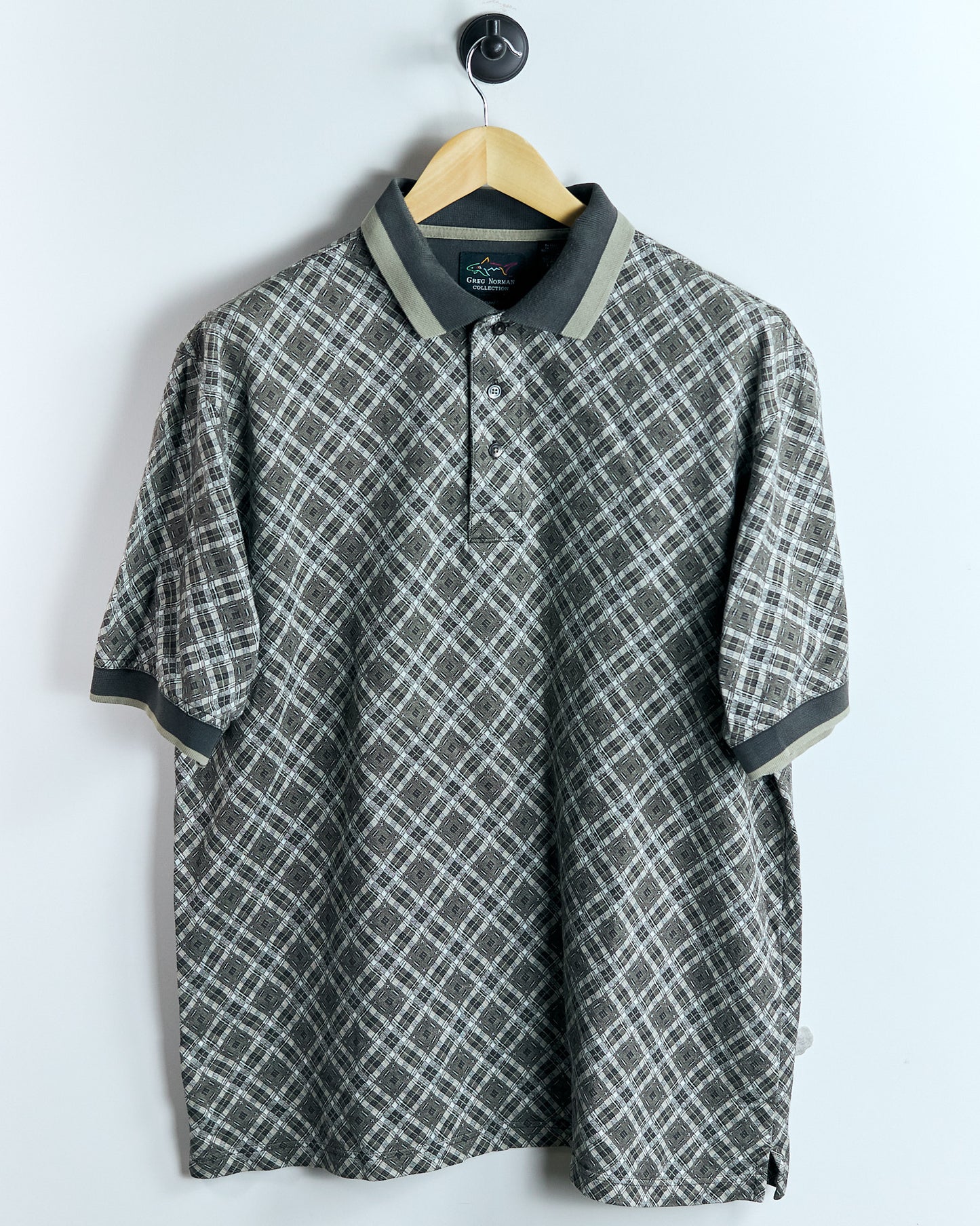 90s Greg Norman Brown/Cream Chequered Polo (L)