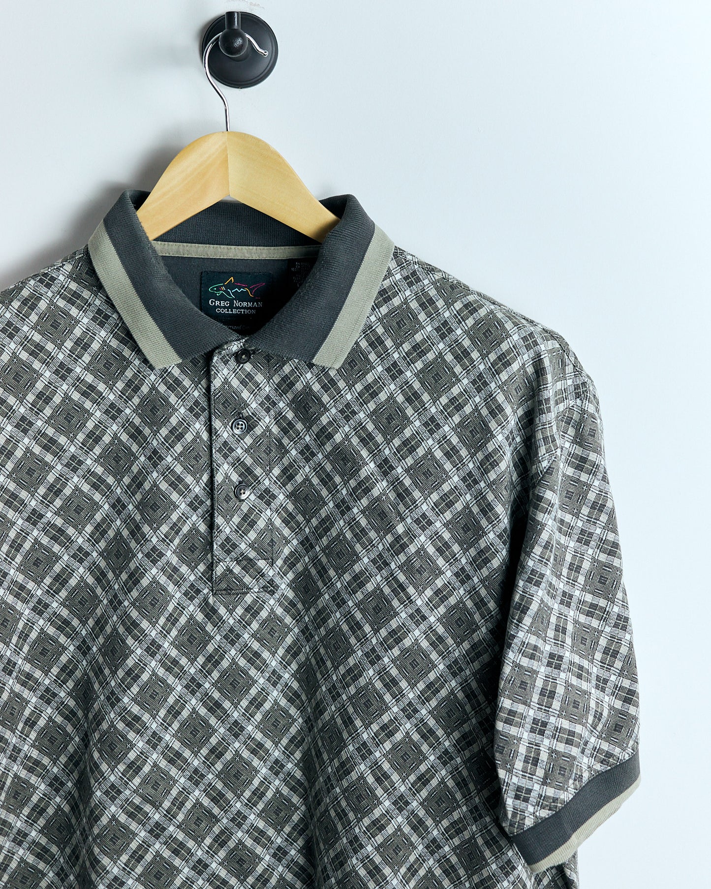 90s Greg Norman Brown/Cream Chequered Polo (L)