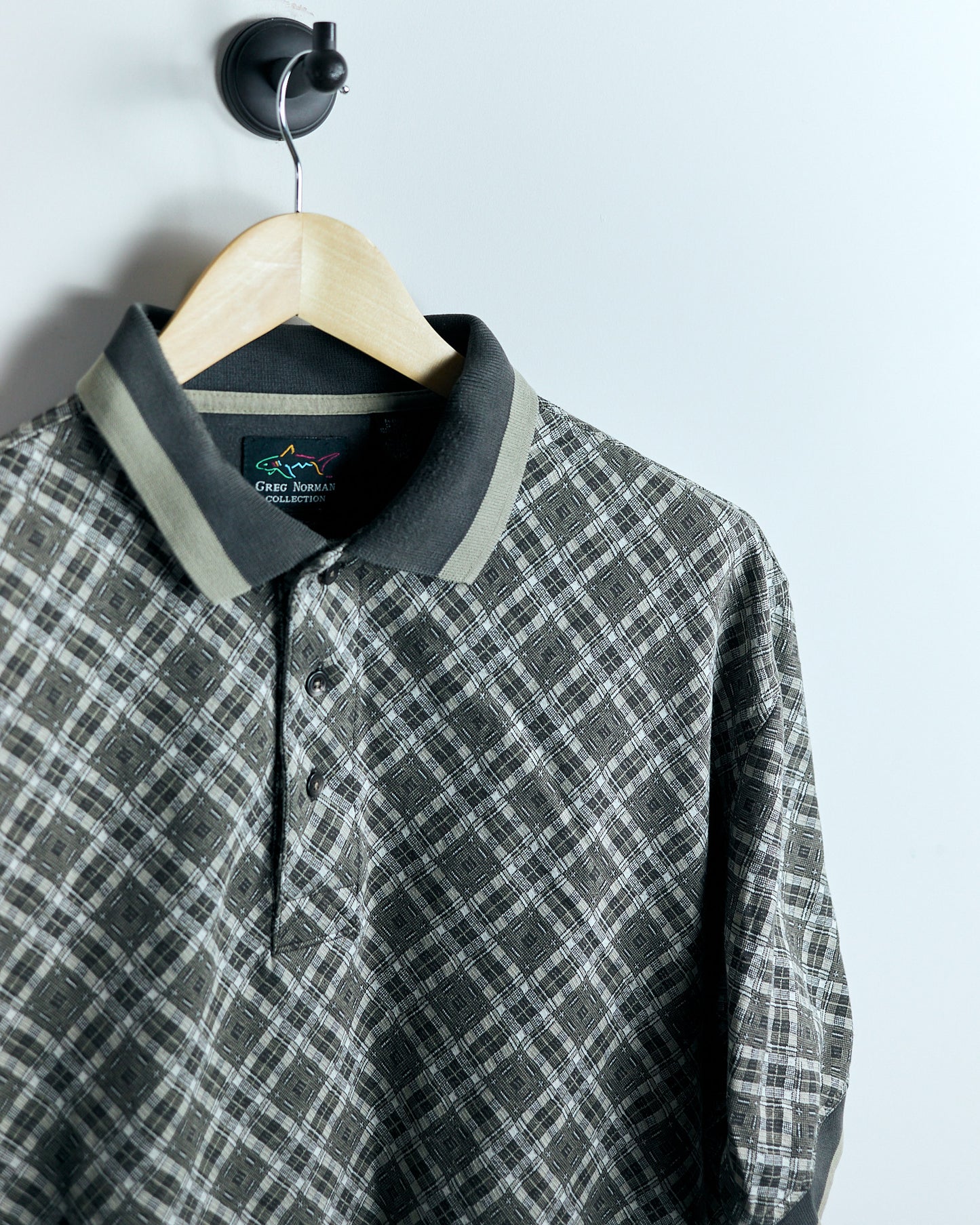 90s Greg Norman Brown/Cream Chequered Polo (L)
