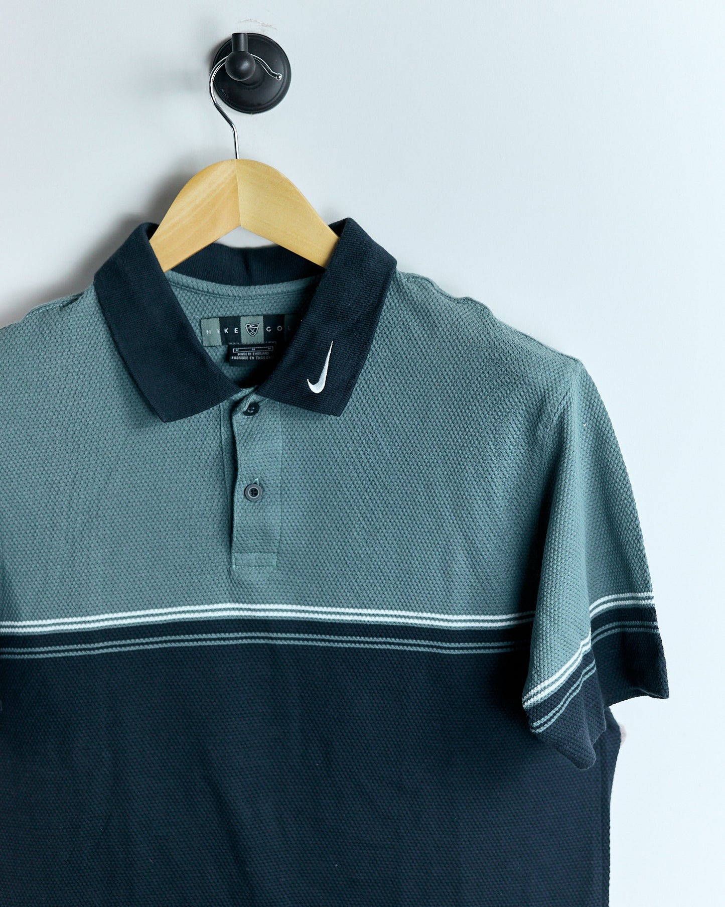 90s Nike Golf Shield Logo, Rare Swoosh collar, Navy Blue/Light Blue Cotton Polo (M)