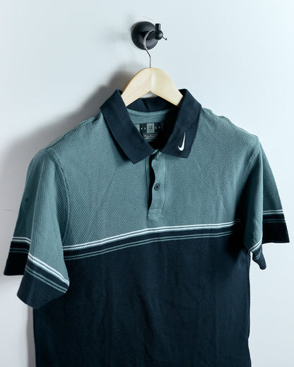 90s Nike Golf Shield Logo, Rare Swoosh collar, Navy Blue/Light Blue Cotton Polo (M)