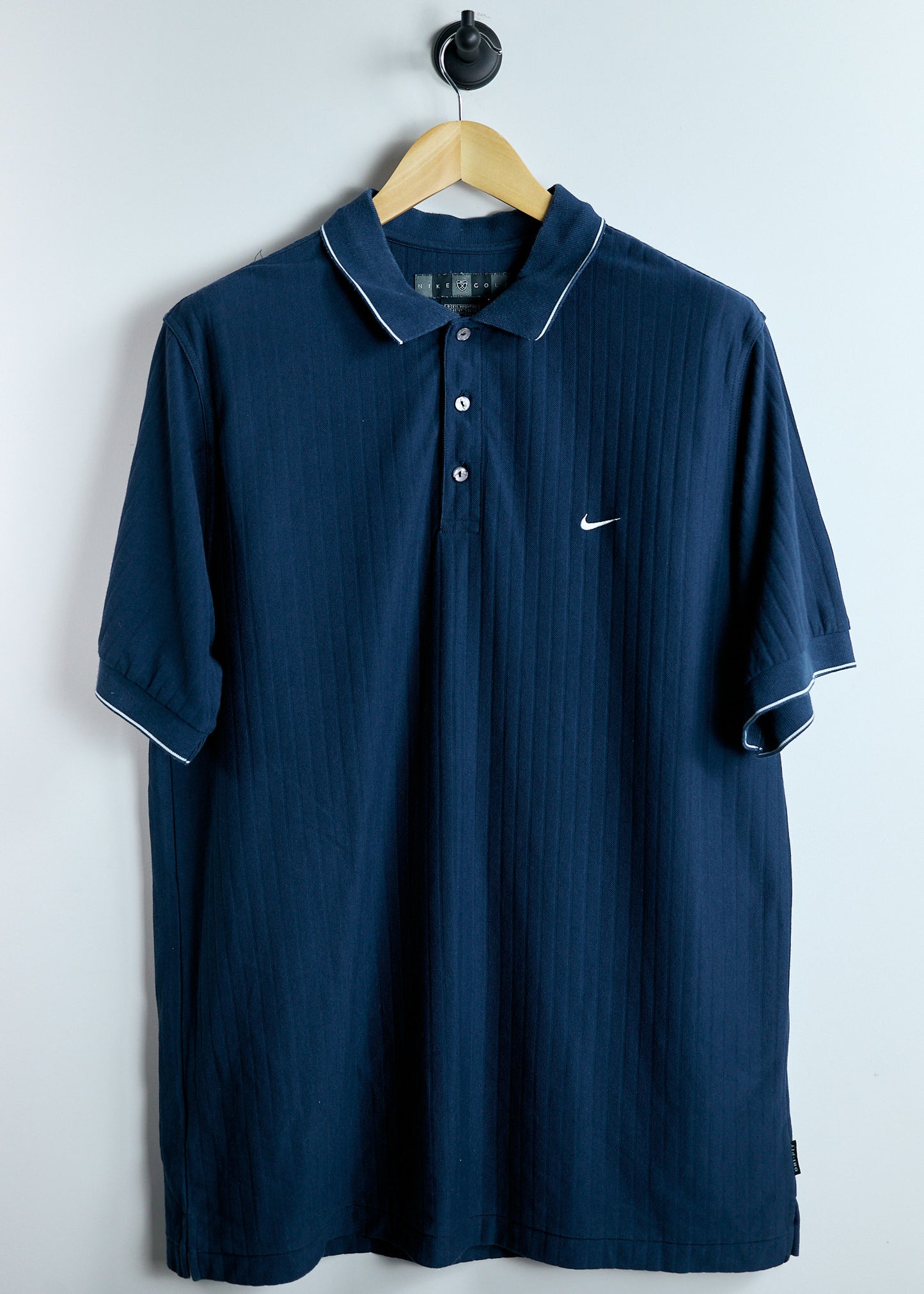 90s Nike Shield Logo Navy Blue Dri-Fit Polo (XL)
