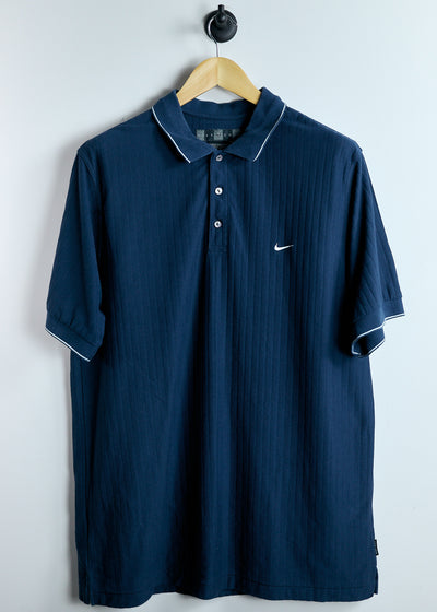 90s Nike Shield Logo Navy Blue Dri-Fit Polo (XL)
