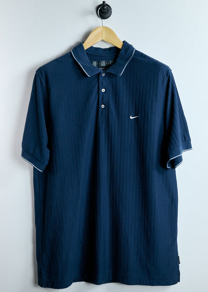 90s Nike Shield Logo Navy Blue Dri-Fit Polo (XL)