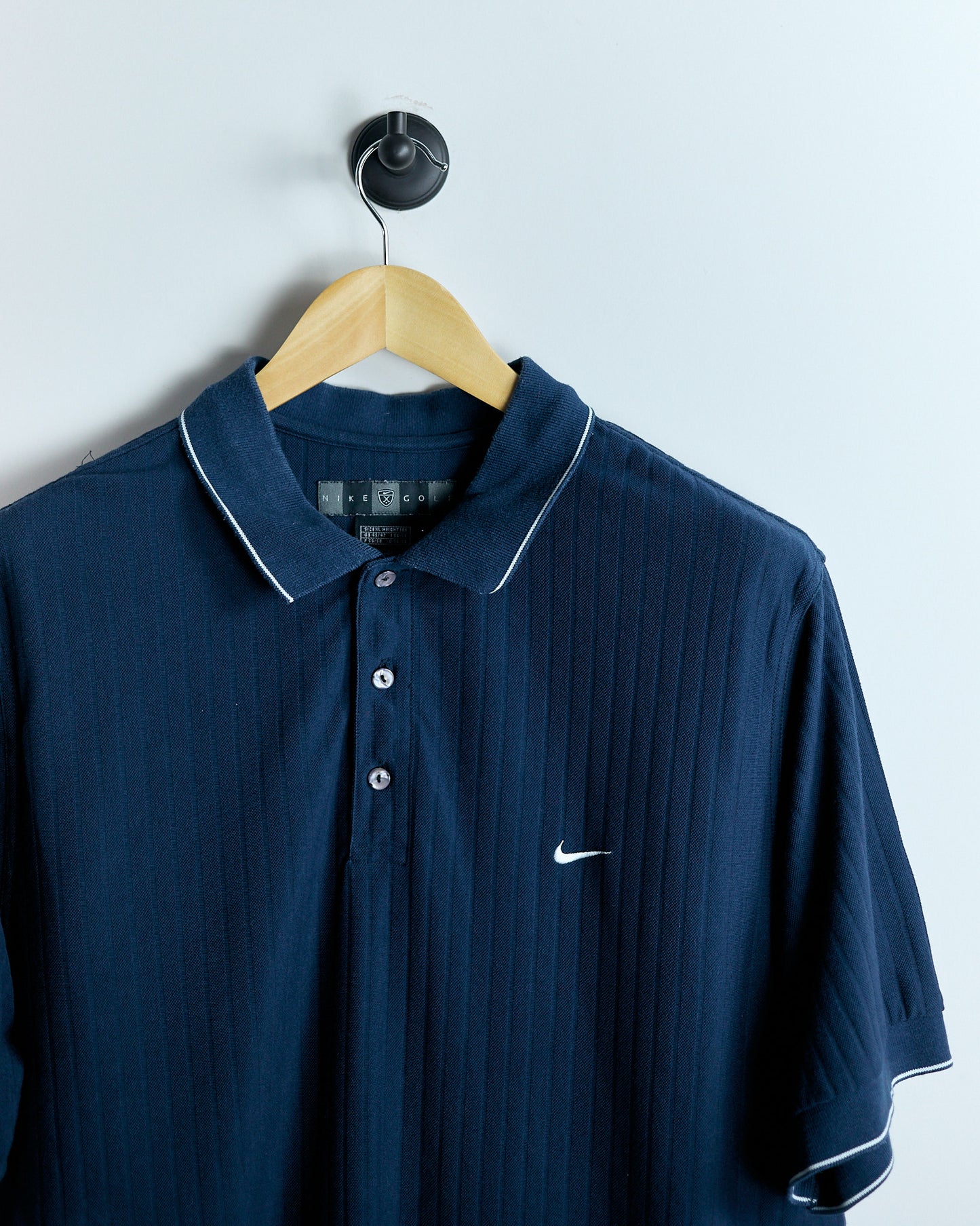 90s Nike Shield Logo Navy Blue Dri-Fit Polo (XL)