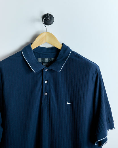 90s Nike Shield Logo Navy Blue Dri-Fit Polo (XL)