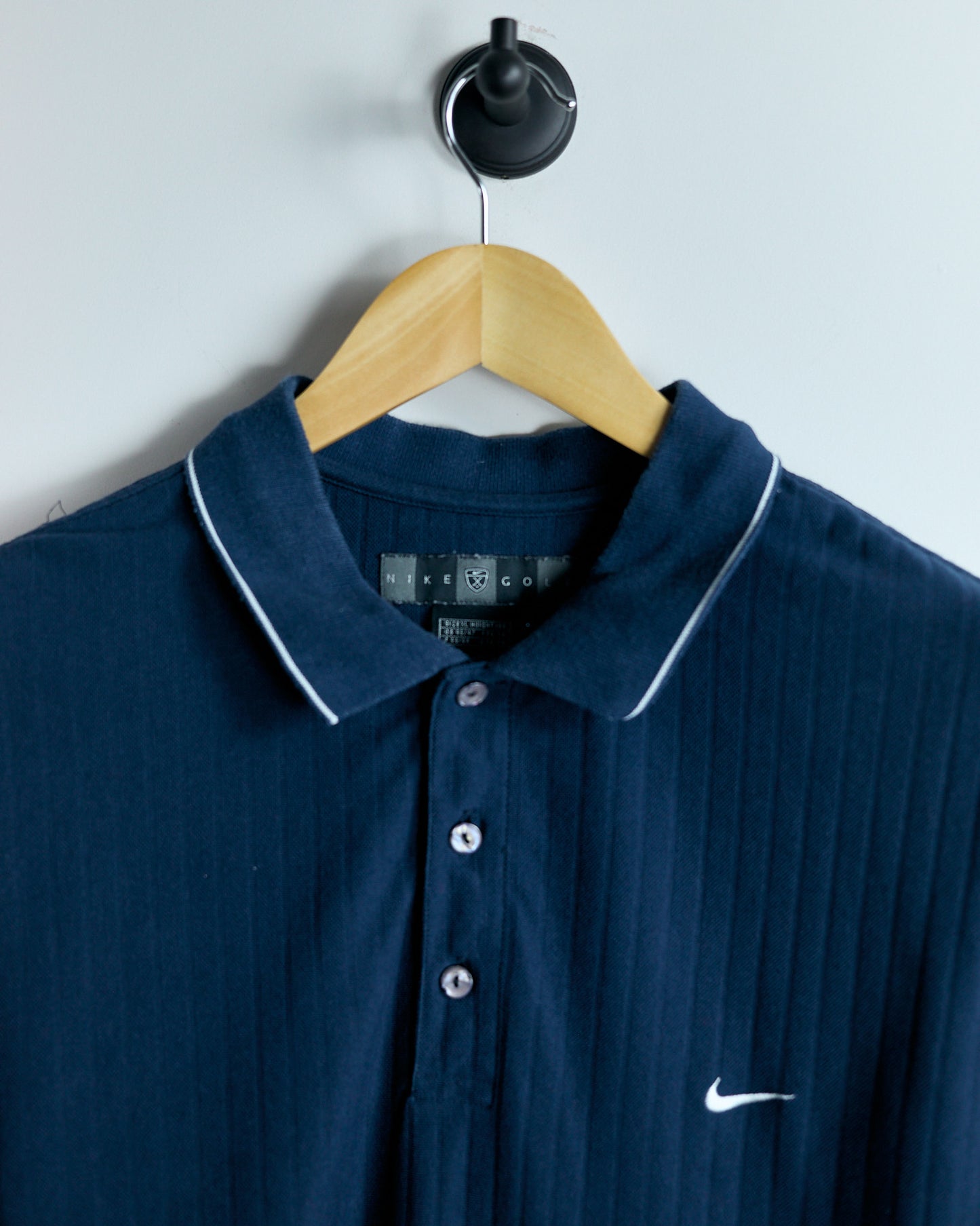 90s Nike Shield Logo Navy Blue Dri-Fit Polo (XL)