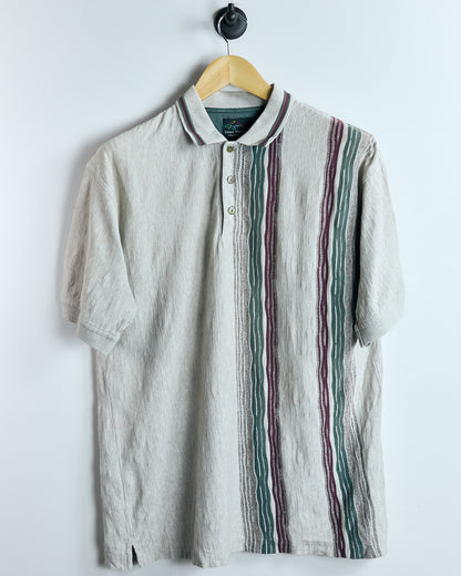 90s Greg Norman, Super rare Cream/Green Polo, stripe detail (M)