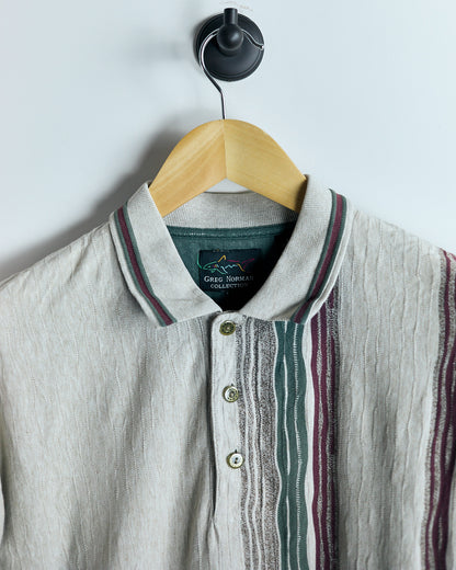 90s Greg Norman, Super rare Cream/Green Polo, stripe detail (M)