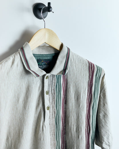 90s Greg Norman, Super rare Cream/Green Polo, stripe detail (M)