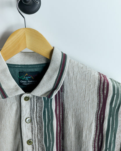 90s Greg Norman, Super rare Cream/Green Polo, stripe detail (M)
