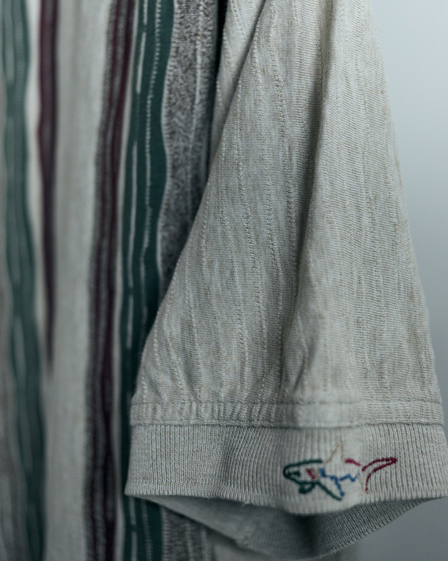 90s Greg Norman, Super rare Cream/Green Polo, stripe detail (M)