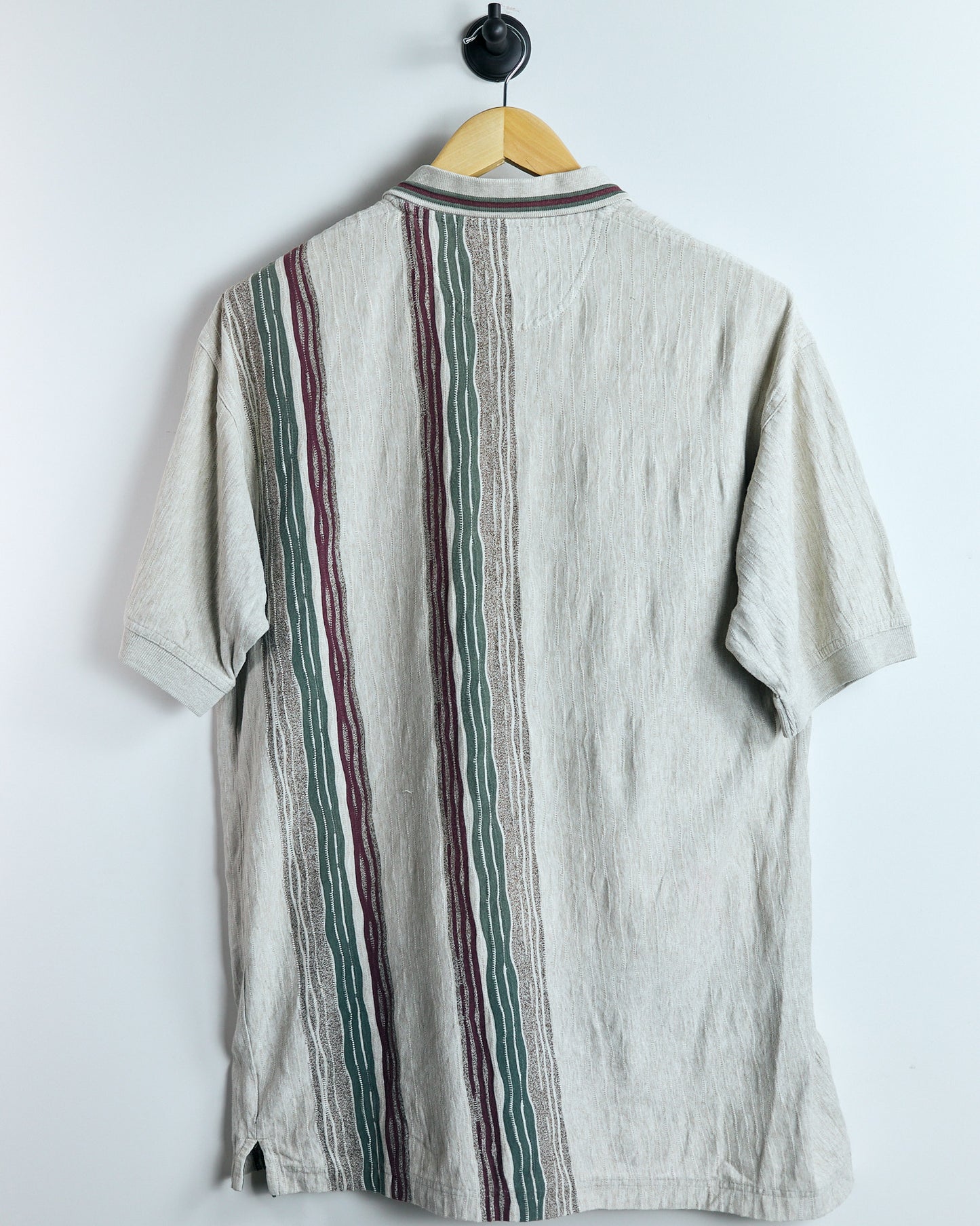 90s Greg Norman, Super rare Cream/Green Polo, stripe detail (M)