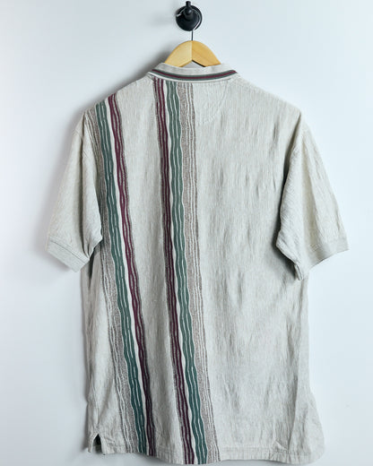 90s Greg Norman, Super rare Cream/Green Polo, stripe detail (M)