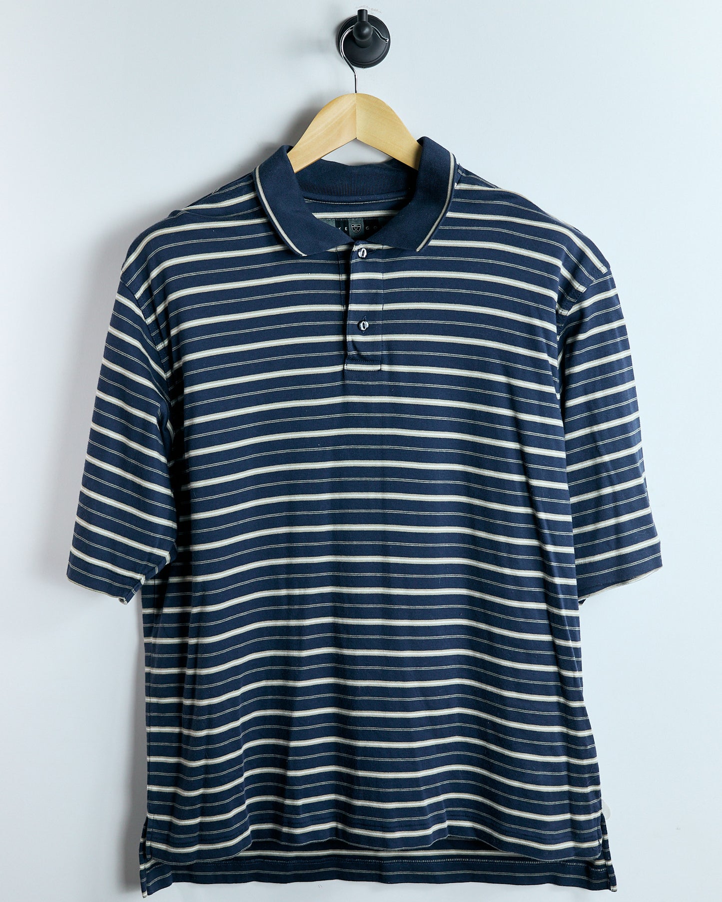 00s Nike Golf Navy Blue/Cream Horizontal Stripe Polo (M)