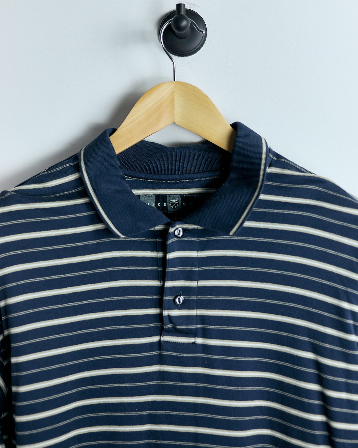 00s Nike Golf Navy Blue/Cream Horizontal Stripe Polo (M)