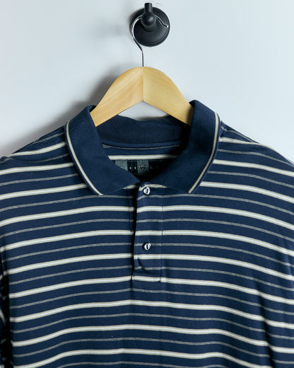 00s Nike Golf Navy Blue/Cream Horizontal Stripe Polo (M)