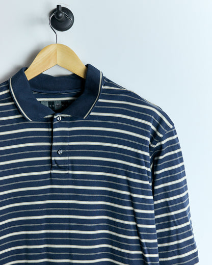 00s Nike Golf Navy Blue/Cream Horizontal Stripe Polo (M)