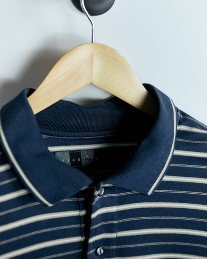 00s Nike Golf Navy Blue/Cream Horizontal Stripe Polo (M)