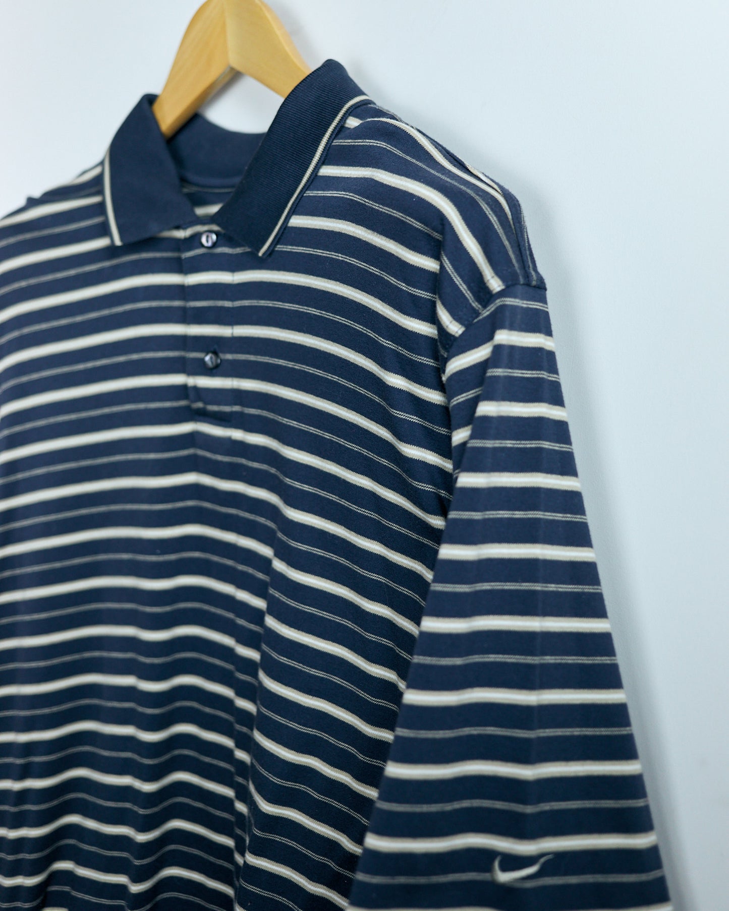 00s Nike Golf Navy Blue/Cream Horizontal Stripe Polo (M)