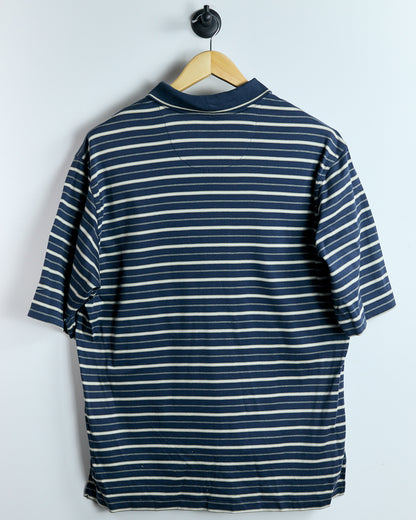 00s Nike Golf Navy Blue/Cream Horizontal Stripe Polo (M)