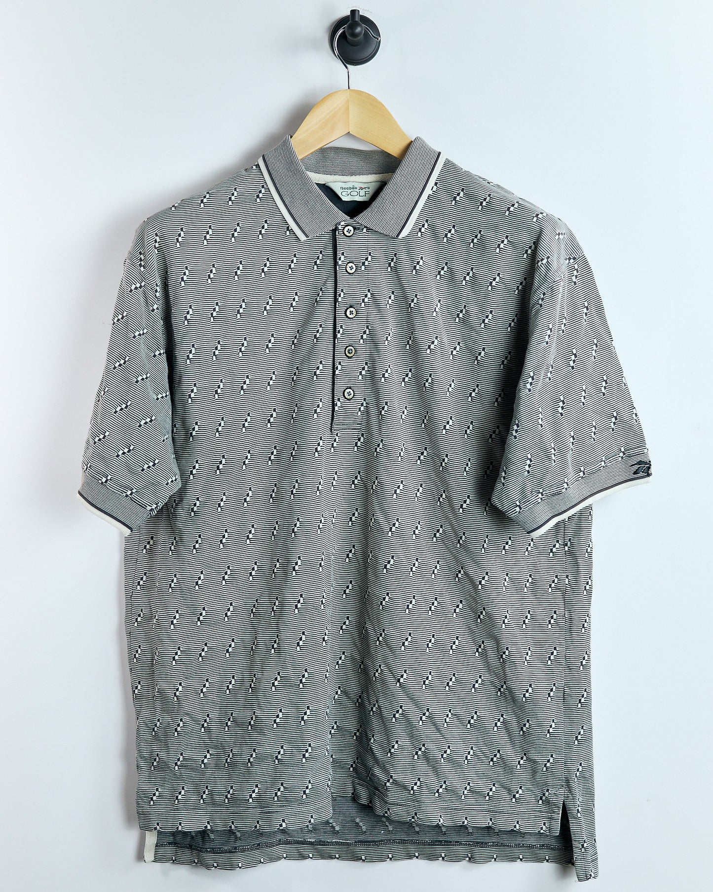 90s Reebok Cream/Brown Chequered Polo (L)