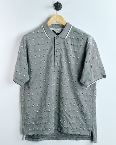 90s Reebok Cream/Brown Chequered Polo (L)