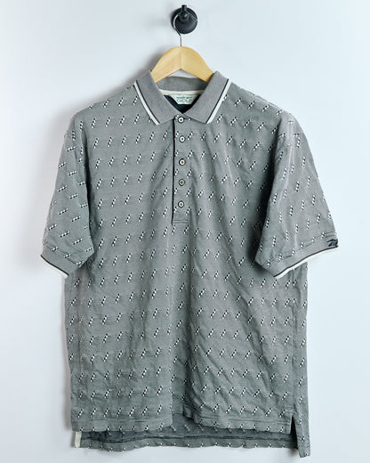 90s Reebok Cream/Brown Chequered Polo (L)