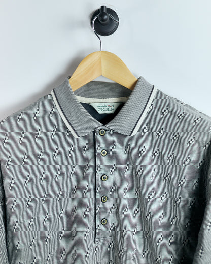 90s Reebok Cream/Brown Chequered Polo (L)